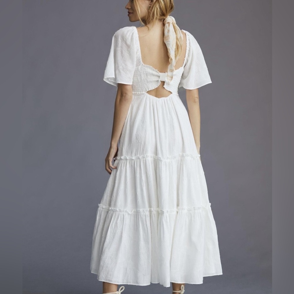 Anthropologie White Tiered Maxi Dress with Open Back